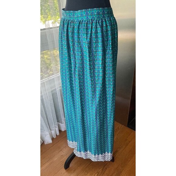 Vintage 80s wrap skirt, teal and blue, maxi, ankle length, Oleg Cassini, 2/4 - Picture 7 of 8